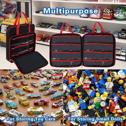 Toy cars Carrying Case Compatible with Hot Wheels Up to 99pcs, Portable Car Toy Storage Organizer Bag for 1/64 Scale Toy Cars, Matchbox Cars, Dolls, Mini Toys, Bag Only(Red)