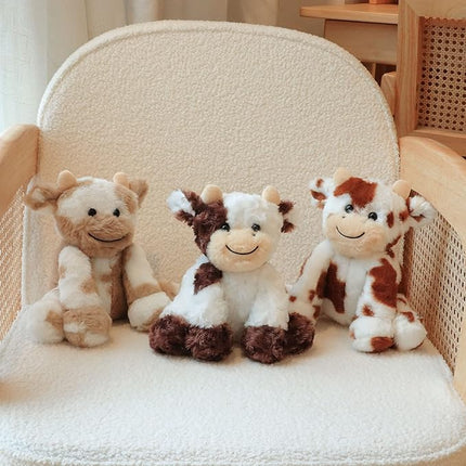 Hopearl Adorable Plush Cow Toy Floppy Dairy Cattle Soft Stuffed Animal Cute Birthday Gifts for Boys Girls Kids Toddlers, Light Brown, 9''