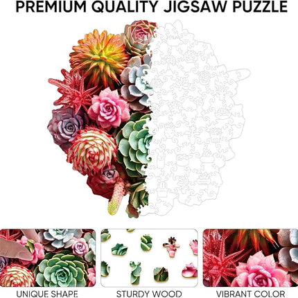 Wooden Puzzles for Adults 500 Piece, Colorful Succulent Puzzle for Mom, Challenging Puzzle, Luxurious Shaped Wooden Puzzles for Family Game 16.7 * 16.3in