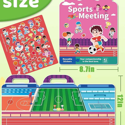 Benresive Reusable Sticker Book for Toddlers 2-4 Years, Fun Travel Stickers for Kids, Waterproof Sticker Books for Toddlers 1-3, Crafts Activities for Todddlers 1-3 2-4 3-5 - Sports