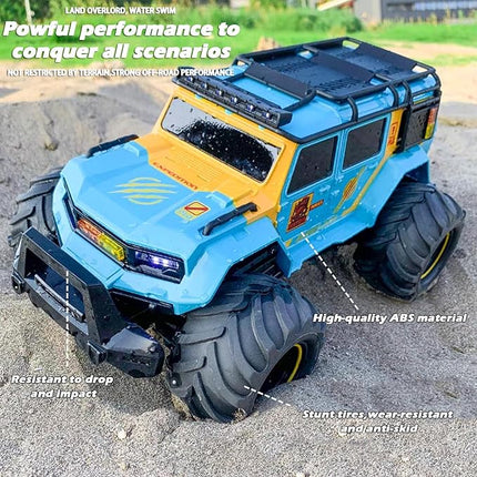 Amphibious Remote Control Car Waterproof Monster RC Cars 4WD All Terrain Off-Road Stunt Vehicle Toys with 2.4 GHz LED Lights for 6 7 8 9 10 11 12+ Year Old Kids Boys Girls Gifts Presents (Black)