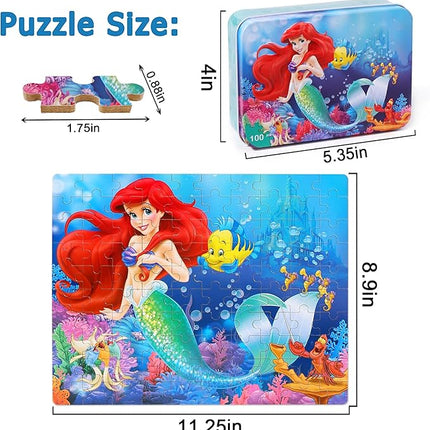LELEMON Pretty Puzzles for Kids Ages 4-6,100 Piece Puzzles for Kids Ages 4-8,Educational Jigsaw Puzzles in a Metal Box,Childrens 100 Piece Puzzle Games Puzzle Toys for Girls and Boys