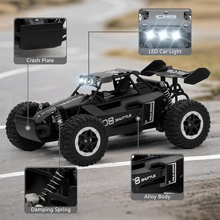 Remote Control Car RC Cars 1:16 All Terrain Monster Truck LED Headlights, Outdoor 2WD Off Road Hobby RC 2.4GHz High Speed, 20Km/h RC Car Toys Gift for Kids Boys 3 4 5-12 (Black)