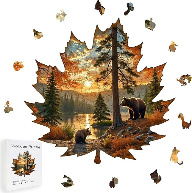 Wooden Puzzles, 149 Pieces Maple Leaf Jigsaw Puzzles, Unique Shaped Wooden Puzzle for Adults and Kids, Family Game(Maple Leaf, Large)
