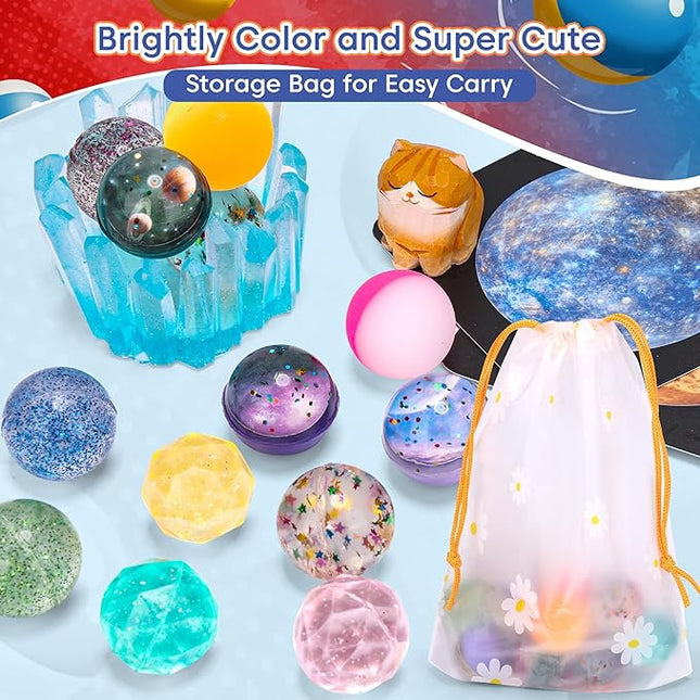 Pllieay 15PCS Bouncy Balls for Kids with Storage Bag, 5 Styles 32mm Bouncy Balls Bulk Bounce Balls for Kids Birthday Party Favors, Goodie Bag Fillers