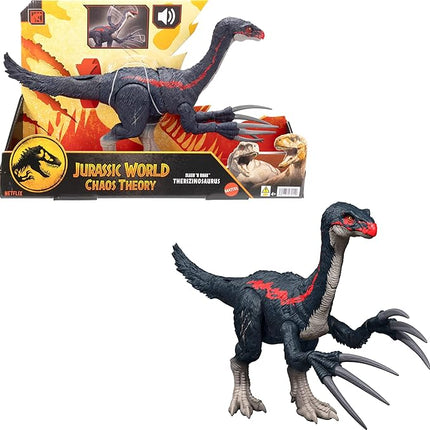 Mattel Jurassic World Chaos Theory Slash N Roar Therizinosaurus Dinosaur Action Figure Toy, Attack Claws & Sound, Digital Play