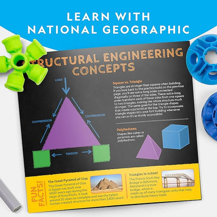 NATIONAL GEOGRAPHIC Kids Fort Building Kit - 135-Piece Indoor Fort Builder, Creative Play, STEM Building Toys for Kids Ages 6 7 8 9 10 11 12, Blanket Fort (Amazon Exclusive)
