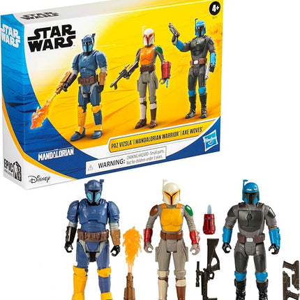 STAR WARS Epic Hero Series Unite The Clans Pack, Paz Vizsla, Mandalorian Warrior, Axe Woves 4-Inch Action Figures, Toys for 4 Year Old Boys & Girls (Amazon Exclusive)