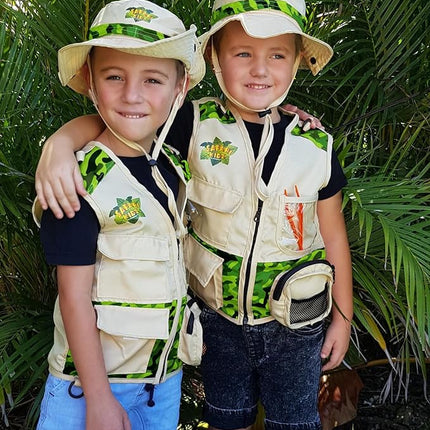 Safari Kidz Outdoor Explorer Kit - Green Camouflage Cargo Vest and Hat Set, Backyard Nature Adventures, Washable Costume, Age 3+