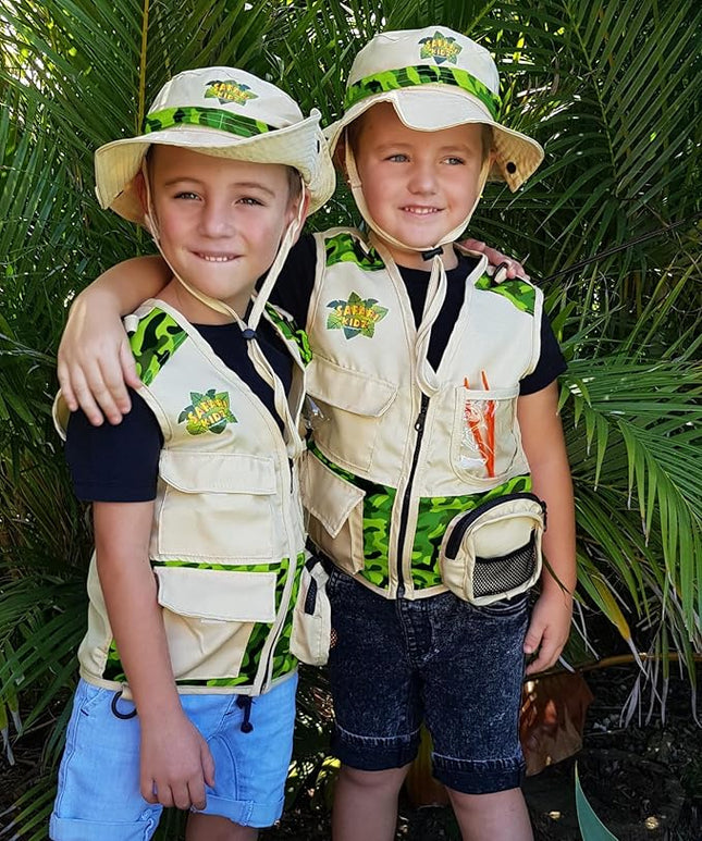Safari Kidz Outdoor Explorer Kit - Green Camouflage Cargo Vest and Hat Set, Backyard Nature Adventures, Washable Costume, Age 3+