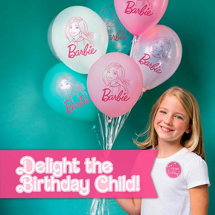 Barbie Birthday Party Decorations | Barbie Party Decorations | Serves 16 Guests | Balloons, Banner, Tablecover, Plates, Napkins, Button | Officially Licensed