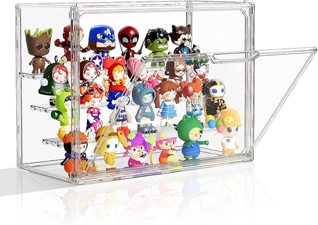 Clear Acrylic Display Case for Collectibles 4 Layer Hobby Figure Display Case Box with Shelves Stackable Figurine Display Shelf for Funko Pop, Pop Mart, Labubu, Model, 1 Pack
