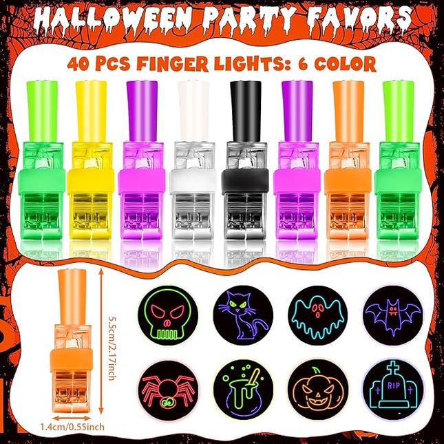 40 PCS Halloween Party Favors for Kids Light Up Finger Lights, Halloween Glow in the Dark Toys Bulk Goodie Bags Stuffers Fillers Non Candy Trick or Treat Toys Halloween Prizes Classroom Party Supplies
