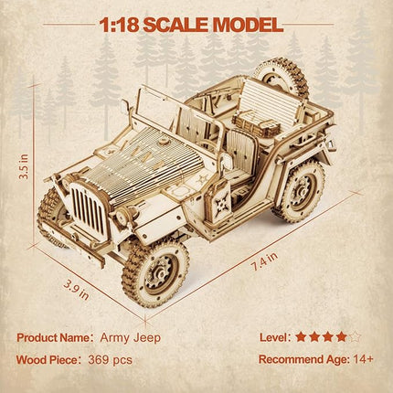 ROKR Model Car Kits Wooden 3D Puzzles Model Building Kits for Adults-Educational Brain Teaser Assembly Model for Adults to Build, Desk Decor/DIY Hobbies for Teens&Kids (Jeep Wrangler/7.5 * 4 * 3.5)