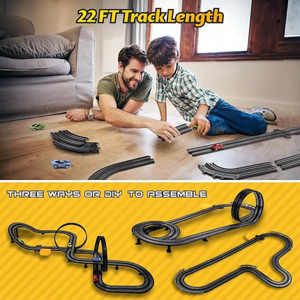 23 FT Powered Electric Race Track Set with Loop, Turns and Crossover - Includes 4 Slot Cars - Toys & Gifts for Boys Age 4-8