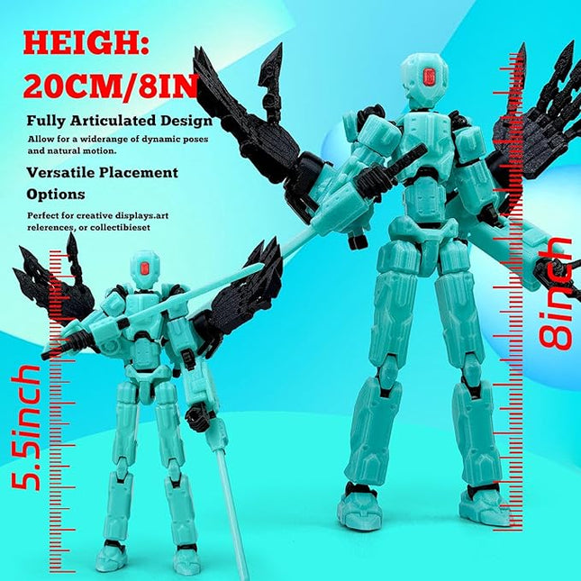 5.5Inch T13 Action Figure Assembly Completed, T13 3D Printed Action Figure Multi-Jointed Movable Robot Set,Collectors Desktop Decorations for Game Lovers Toys (Cyan)