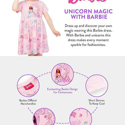 Barbie Dress | Short Sleeve Girls Unicorn Dress | Skater Dress for Girls