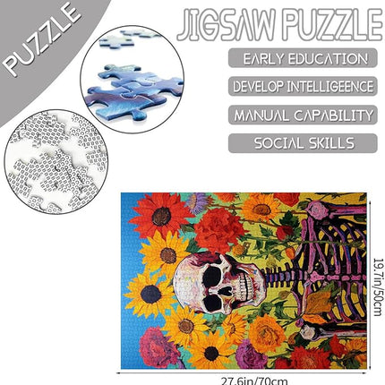 Graffitic Human Skull Jigsaw Puzzles 1000 Pieces for Adults, Families (Skeleton Men,Sunflower,Planst) Pieces Fit Together Perfectly 19.7''x27.6''inch Garden Flowers Frameable Magic Puzzle Art（Red）