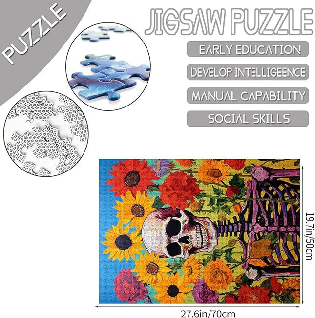 Graffitic Human Skull Jigsaw Puzzles 1000 Pieces for Adults, Families (Skeleton Men,Sunflower,Planst) Pieces Fit Together Perfectly 19.7''x27.6''inch Garden Flowers Frameable Magic Puzzle Art（Red）