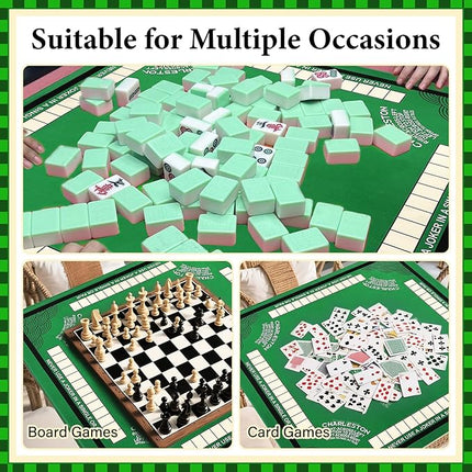Mahjong Mat for Table with Anti Slip and Noise Reduction, 31.5" x 31.5" Game Mat with Carrying Bag for Poker, Card, Board & Tile Games(Green)