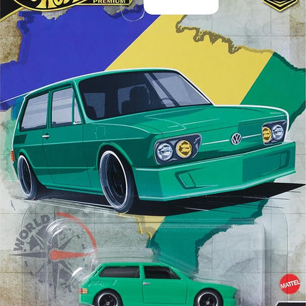 Hot Wheels Premium Car Culture Collectible Toy Car, 1:64 Scale Die-Cast VW Brasilia T9678, World Tour Vehicle with Real Riders Tires