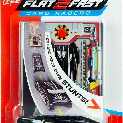 FLAT 2 FAST Original Stunt Card Racer – Flat Car Racer and Pocket Size Racecar Launcher with Built-in Button for Stunt Launching and Racing – Compact – Jet Black