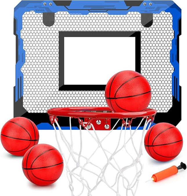 Indoor Mini Basketball Hoop Set, Upgrade Wall Mount Basketball Hoop for Wall Yard Outdoor, Over Door Room Hoops Game with 4 Balls Shatter Resistant Backboard -Complete Accessories Included