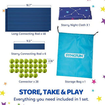 SYNCFUN Fort Building Kit for Kids, STEM Creative Construction Toy with Starry Night Cloth, Storage Bag for Indoor & Outdoors Activity, Educational Gift for Age 3 4 5 6 7 8 9 10 11 12 Boys and Girls