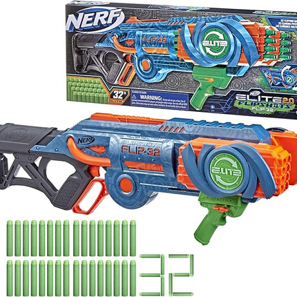 Nerf Elite 2.0 Flipshots Flip-32 Blaster, Rotating Dart Barrels, 32-Dart Capacity, 32 Elite Darts, Toy Foam Blasters, Kids Outdoor Games & Toys for Boys & Girls