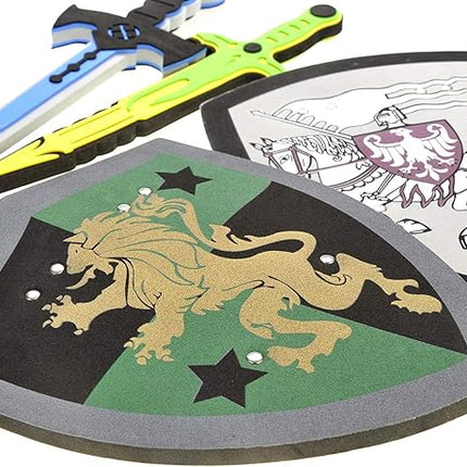 PowerTRC Sword and Shield Play Set | Unique Sword and Shield Design | Foam Weapons | Pretend Play Weapons | Kids Play Knights | White Eagle and Golden Lion Shield (8 Packs)