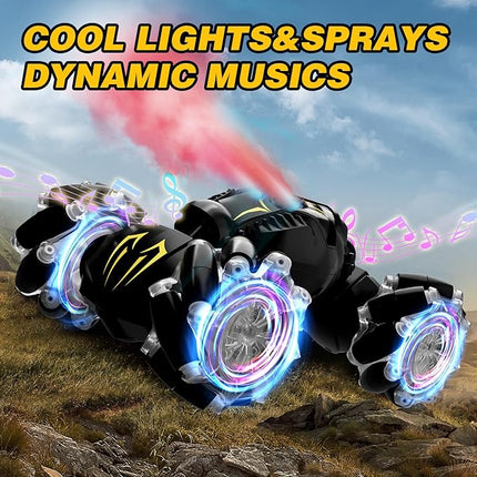 Remote Control Car for Boys 8-12, 4WD Gesture Sensing RC Stunt Car 2.4Ghz with Lights Music Sprayer RC Cars for Boys Age 4-7 8-12 Hand-Controlled Cars Toys Birthday Gifts for Kids Girls Black