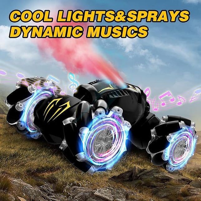 Remote Control Car for Boys 8-12, 4WD Gesture Sensing RC Stunt Car 2.4Ghz with Lights Music Sprayer RC Cars for Boys Age 4-7 8-12 Hand-Controlled Cars Toys Birthday Gifts for Kids Girls Black
