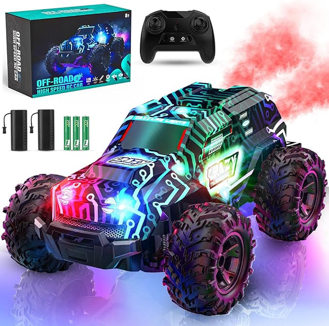 Remote-Control-Car, 2.4GHz High Speed Rc Cars Truck, Offroad Monster Hobby Racing Car with LED Cool Bodylight and Rechargeable Battery, Toy Gifts 3 4 5 6 7 8 Year Old Boys Girls Kids