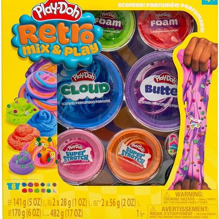 Play-Doh Retro Mix & Play Scented Compounds – Cloud, Butter, Foam, Super Stretch, Sensory Dough, Kit, Gifts for Kids, Sensory Toys, Party Favors for Kids 8-12, Playdoh Compound Packs
