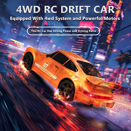 Remote Control Car RC Drift Car 2.4GHz 1:24 4WD 15KM/H High Speed Racing Sport Car with LED Lights Drifting Tire Racing Sport Toy for Adults Boys Girls Kids Gift 2Pcs Rechargeable Batteries