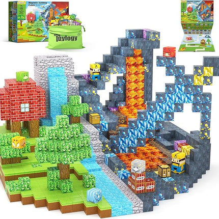 154PCS Dinosaur Toys Magnetic Blocks-Build Mine Magnet World Forest Mine Edition, Dino Adventure Magnetic Building Sensory STEM Kids Toys for Boys Age 3+,Magnet Games for Boys Girls 3-5 4-6 5-7 6-8