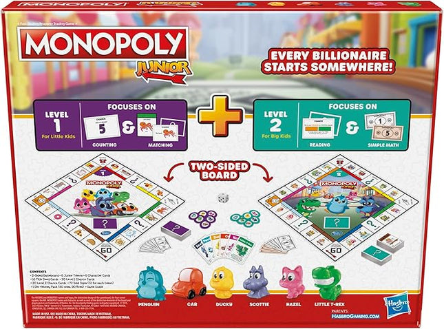 Hasbro Gaming Monopoly Junior Board Game, 2-Sided Gameboard, 2 Games in 1, Monopoly Game for Younger Kids Ages 4 and Up, Kids Games for 2 to 6 Players