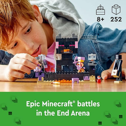 LEGO Minecraft The End Arena 21242, Player-vs-Player Battle Playset with Lava, Ender Dragon and Enderman Figures, Action Toys for Kids 8 Plus Years Old