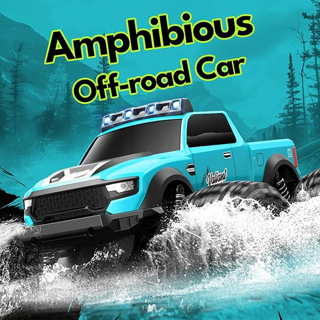 Threeking 1:14 Waterproof Monster Truck Toys RC Cars Speed-Adjustable Amphibious Remote Control Car Trucks with Lights 4WD All Terrain Off-Road Pickup Toy Gifts Presents