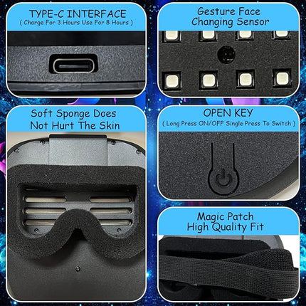 Led Mask with Gesture Sensing,Light up mask for Kids/Men/Women LED Halloween Mask for Costume Cosplay Party