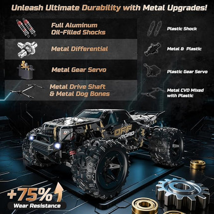 DEERC 9309E 1/16 All Terrain Fast RC Cars for Adults 40KPH,4WD Electric Off-Road Remote Control Monster Truck,2.4Ghz High Speed Car,Waterproof Monster Truck with 2 Batteries for Boys & Kids