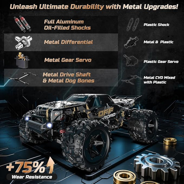 DEERC 9309E 1/16 All Terrain Fast RC Cars for Adults 40KPH,4WD Electric Off-Road Remote Control Monster Truck,2.4Ghz High Speed Car,Waterproof Monster Truck with 2 Batteries for Boys & Kids