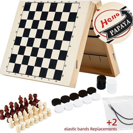 Foldable Fast Sling Puck Game with Chess Board and Checkers Board, Tic Tac Toe. Wooden Air Hockey Family Night,Table Games Gifts for Adults and Kids