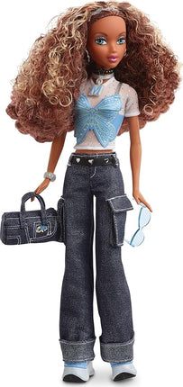 Barbie Signature My Scene Madison Doll & Accessories, Y2K-Inspired Outfit with Butterfly Top, Cargo Jeans, Denim Bag & Display Stand