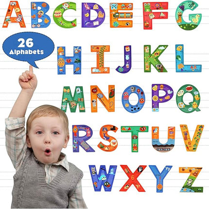 SYNARRY Wooden Alphabet Puzzles for Kids Ages 3-5, ABC Learning for Toddlers Ages 3+, Sight Words Letter Puzzles Montessori Toys Educational STEM for Preschool Boys Girls Kids Gifts