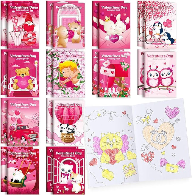 BenLouis 24 Pcs Valentines Day Mini Coloring Books Kids Valentine School Party Favors Small Activity Books Bulk for Kids Valentine's Day Goodie Bags Stuffers Return Gifts Classroom Travel