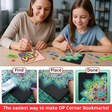 8 PC Diamond Art Corner Bookmarks Leather Book Mark Kit for Adults Paint by Dots Bookmarkers Valentines Day Diamond Art Craft DIY Gem Small Dotz Gifts for Women Mandala Flower Black Lotus