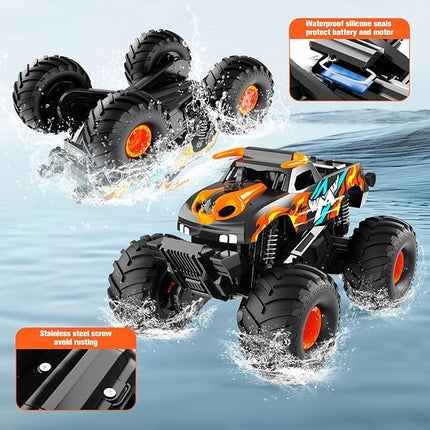 Remote Control Car Monster Truck Toys,4WD Waterproof Off-Road RC Cars for All terrian,1:16 Amphibious Hobby Pick-up Truck Toy Vehicle Gifts for Boys Girls Presents Age 8 9 10 11 12+
