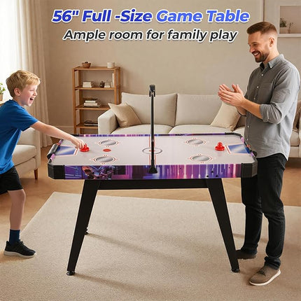 GYMAX Air Hockey Table, 56 Inch Air Hockey Arcade Game Table with Powerful 12V Motor and LED Digital Scoreboard, Includes 2 Pushers and 2 Pucks, for Home, Game Room and Office