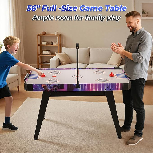 GYMAX Air Hockey Table, 56 Inch Air Hockey Arcade Game Table with Powerful 12V Motor and LED Digital Scoreboard, Includes 2 Pushers and 2 Pucks, for Home, Game Room and Office